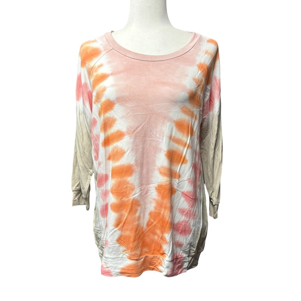 Tribal Womens Tie Dye Long Sleeve Top Orange Pink Cream Size M NEW